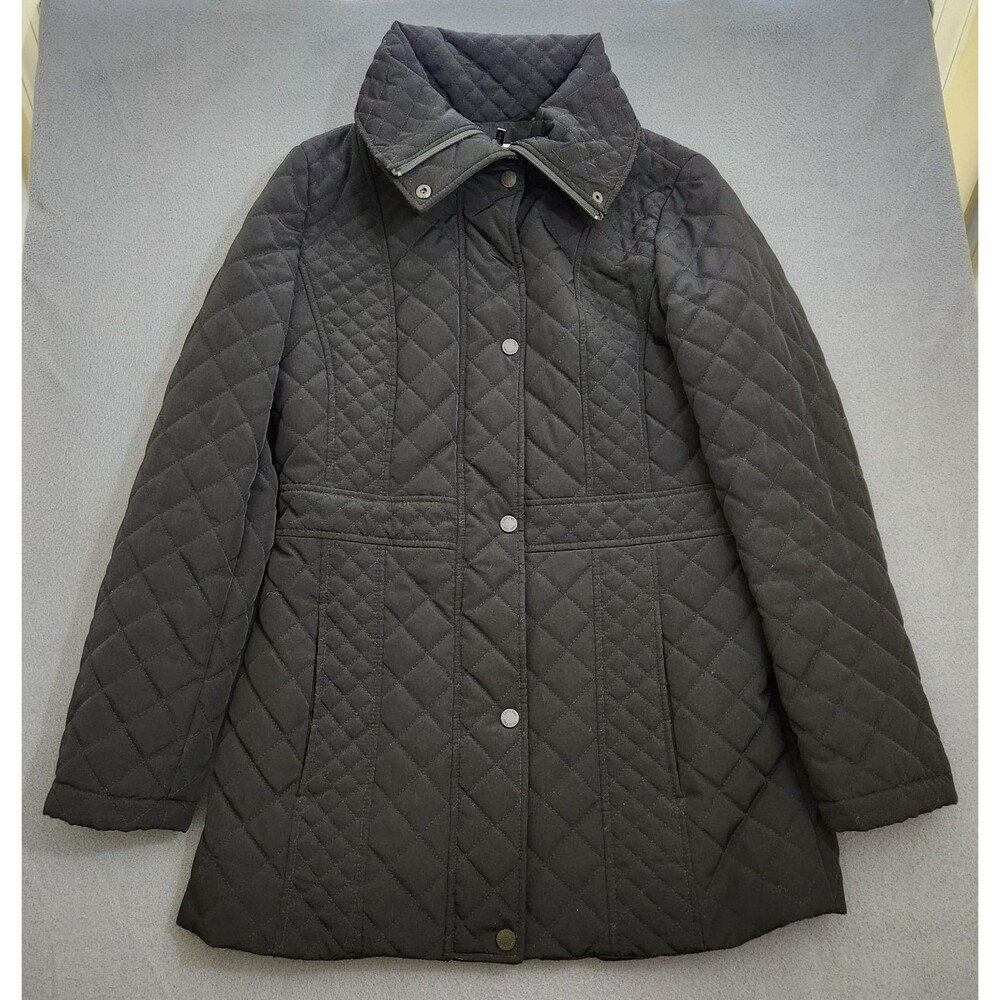 Calvin Klein Coat Women S Black Diamond Quilted Full Zip Stand Collar